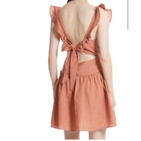Free People Erin Tie Back Ruffle Sleeve Dress Linen Blend Bronze Orange Sz Small - Picture 4 of 9